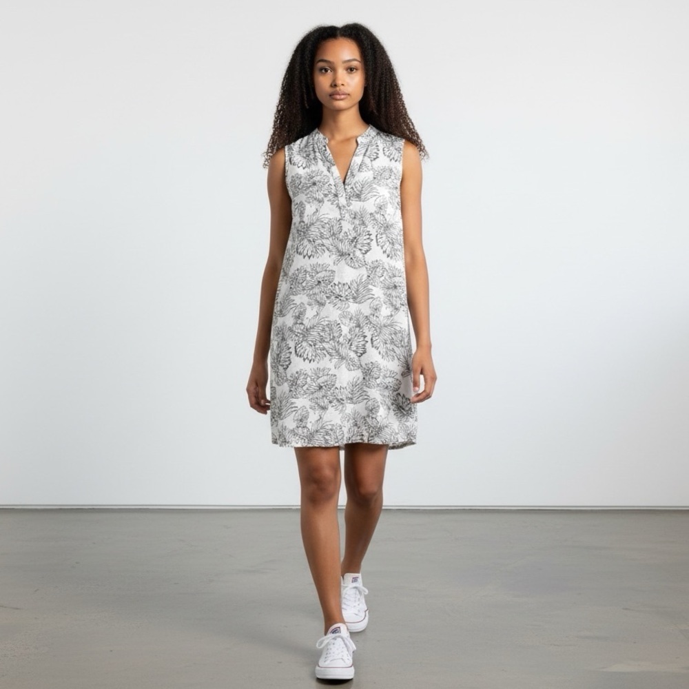 Anthropologie Maeve Lucy & Laurel White Monstera Printed Linen Blend Dress US L